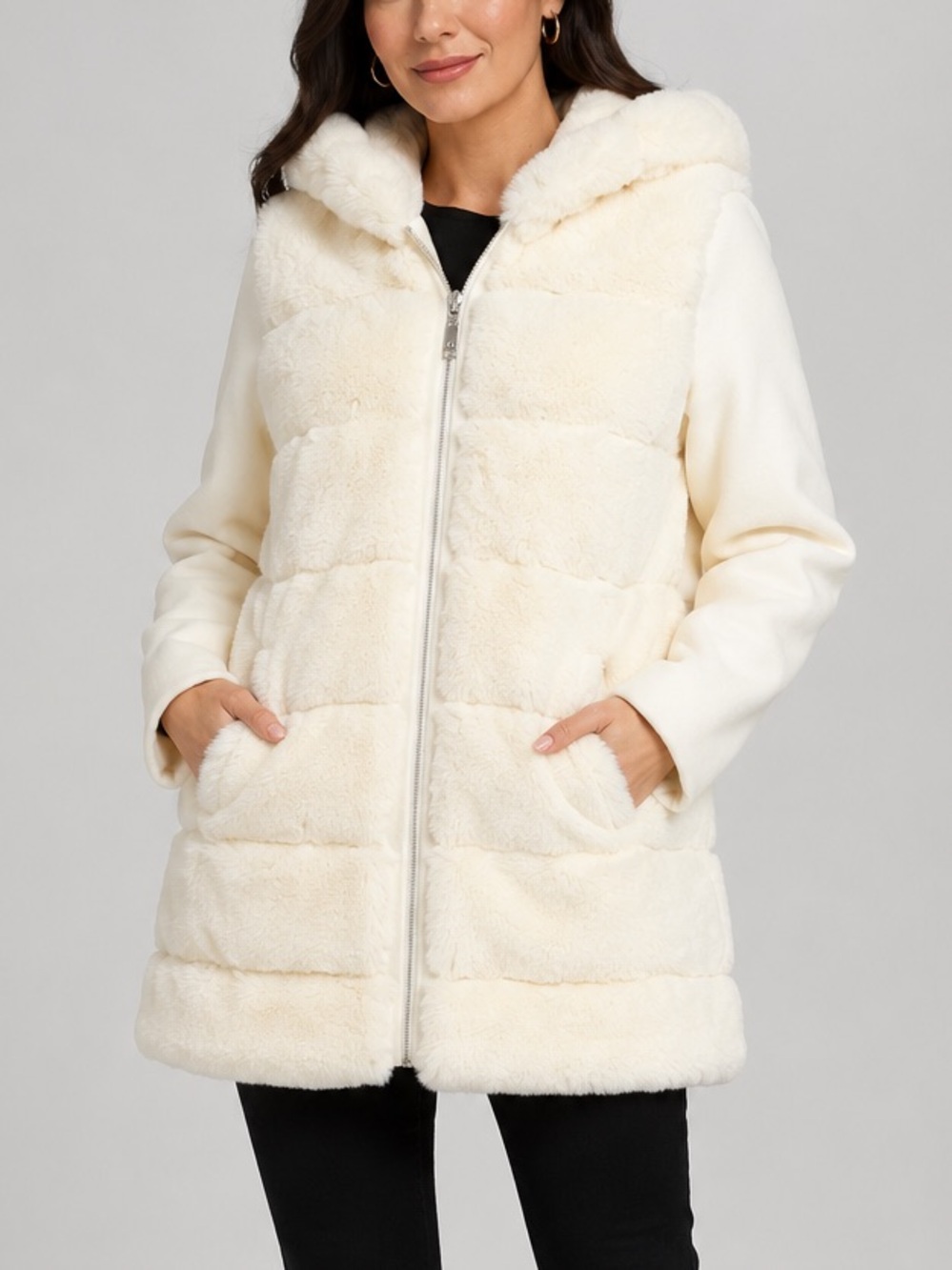 🆕❄️Sam Edelman Reversible Faux Fur Hooded Outwear Wool Coat Cream Jacket XL